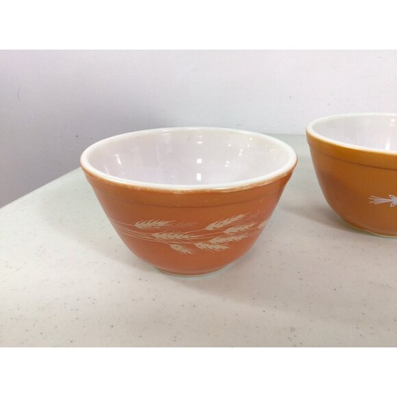 Pyrex Vintage Autumn Harvest Wheat Nesting Bowls Set of 2 - Picture 4 of 8